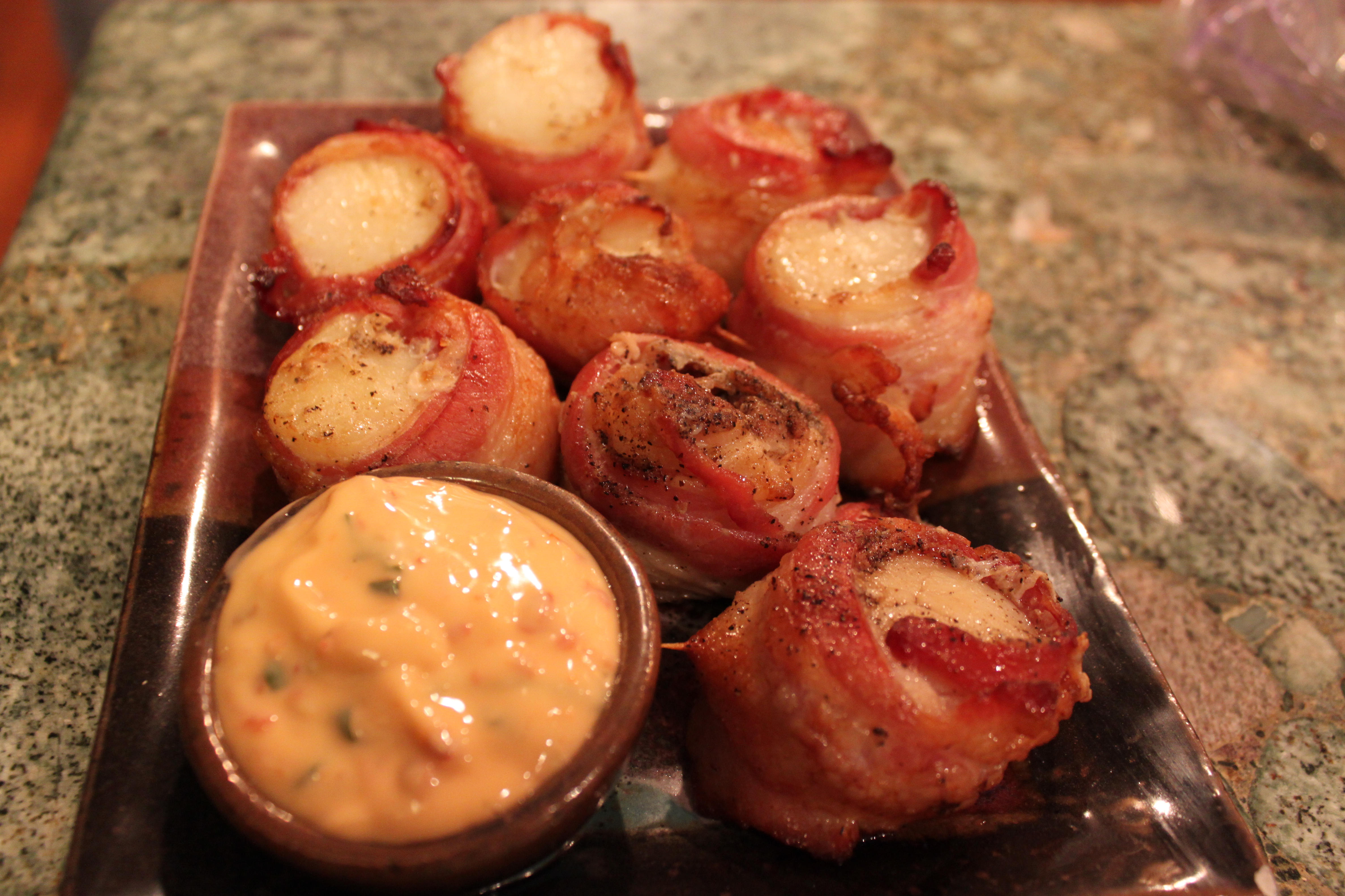 Bacon Wrapped Scallops with Spicy Mayo